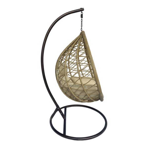 368 000001 2 8 Lyere pakoworld swing nest with brown metal base with beige pe rattan 120x108x195cmOutdoor furniture > Gardens swings