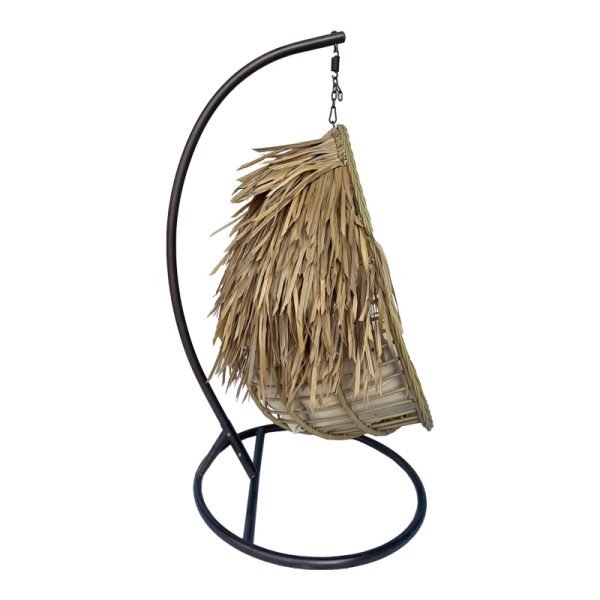 368 000006 2 4 Varur pakoworld swing nest with brown metal base - pe rattan in beige color 120x105x195cmOutdoor furniture > Gardens swings