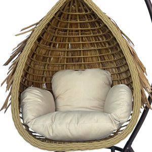 368 000006 3 4 Varur pakoworld swing nest with brown metal base - pe rattan in beige color 120x105x195cmOutdoor furniture > Gardens swings