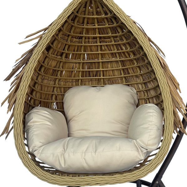 368 000006 3 4 Varur pakoworld swing nest with brown metal base - pe rattan in beige color 120x105x195cmOutdoor furniture > Gardens swings