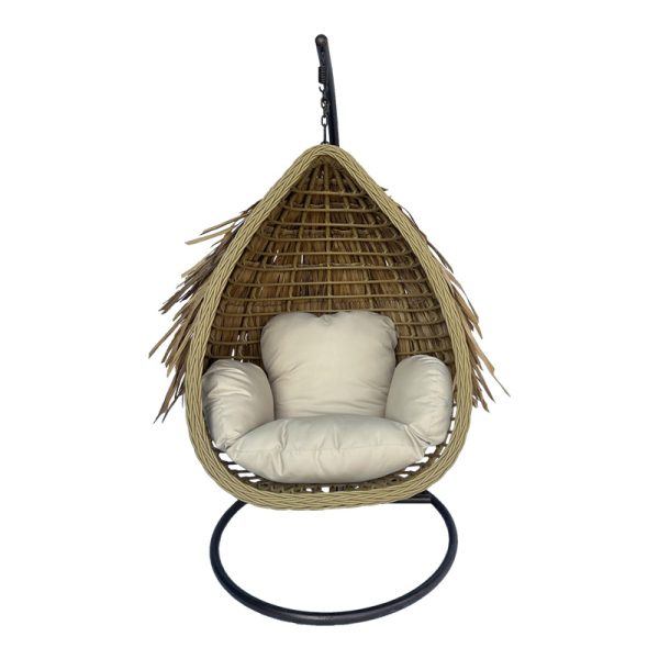 368 000006 7 Varur pakoworld swing nest with brown metal base - pe rattan in beige color 120x105x195cmOutdoor furniture > Gardens swings