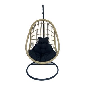 368 000008 2 3 Cungo pakoworld swing nest with black metal base - beige pe rattan with black cushions 125x105x195cmOutdoor furniture > Gardens swings
