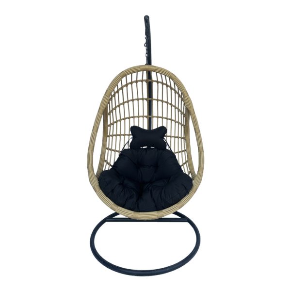 368 000008 2 3 Cungo pakoworld swing nest with black metal base - beige pe rattan with black cushions 125x105x195cmOutdoor furniture > Gardens swings