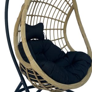 368 000008 3 3 Cungo pakoworld swing nest with black metal base - beige pe rattan with black cushions 125x105x195cmOutdoor furniture > Gardens swings