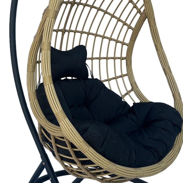 368 000008 3 3 Cungo pakoworld swing nest with black metal base - beige pe rattan with black cushions 125x105x195cmOutdoor furniture > Gardens swings