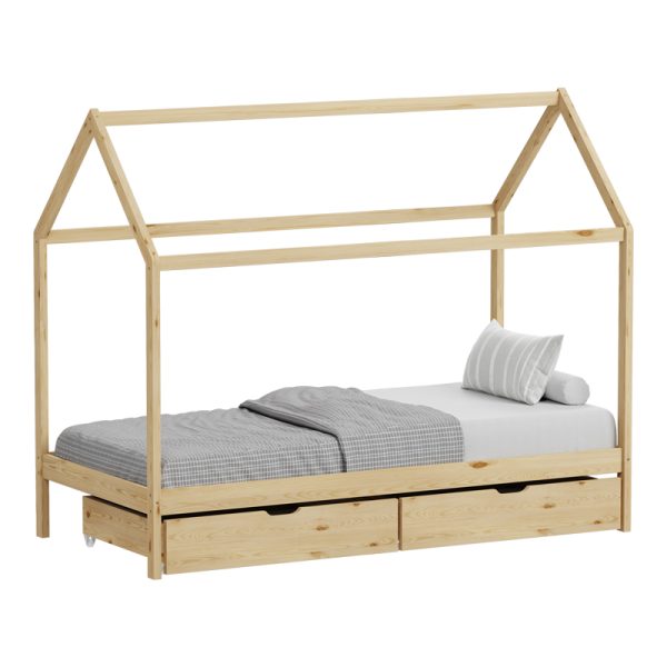 370 000004 1 Children's bed Mellin Montessori type with 2 drawers pakoworld pine wood in a natural shade 90x190cmIndoor furniture > Children's Room