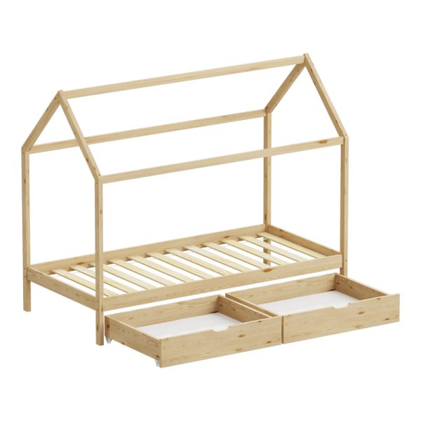 370 000004 3 1 Children's bed Mellin Montessori type with 2 drawers pakoworld pine wood in a natural shade 90x190cmIndoor furniture > Children's Room