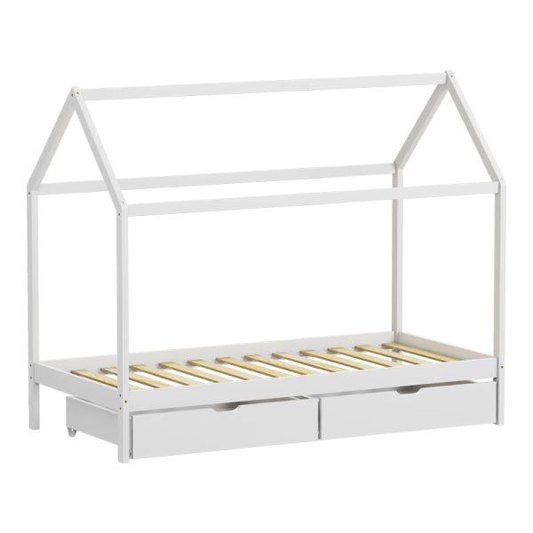 370 000005 2 1 Children's bed Mellin Montessori type with 2 drawers pakoworld pine wood in white shade 90x190cmIndoor furniture > Children's Room