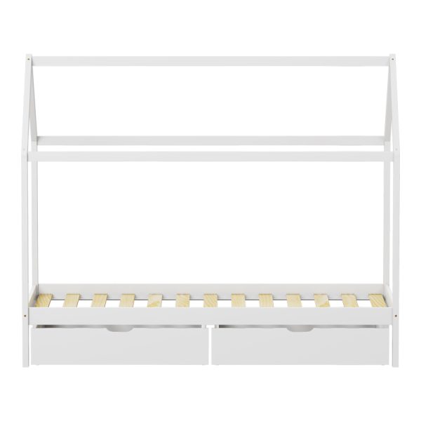 370 000005 4 1 Children's bed Mellin Montessori type with 2 drawers pakoworld pine wood in white shade 90x190cmIndoor furniture > Children's Room