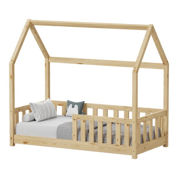 370 000006 5 Bambie children's bed with railing Montessori type pakoworld pine wood in natural shade 70x140cmIndoor furniture > Children's Room