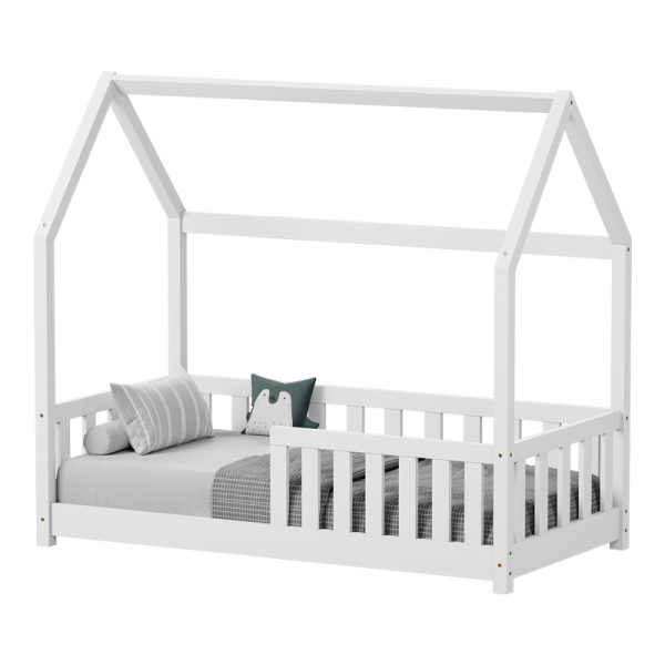 370 000007 5 Bambie children's bed with railing Montessori type pakoworld pine wood in white shade 70x140cmIndoor furniture > Children's Room