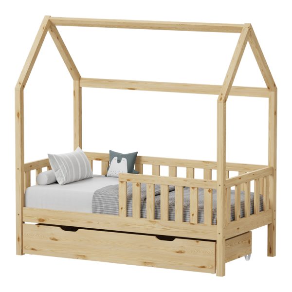 370 000008 1 Montessori-style Bendina children's bed with drawer pakoworld pine wood in natural shade 70x140cmIndoor furniture > Children's Room