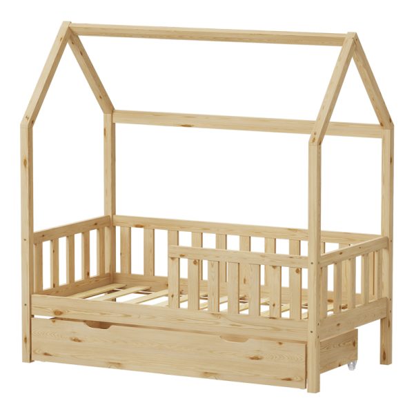 370 000008 2 1 Montessori-style Bendina children's bed with drawer pakoworld pine wood in natural shade 70x140cmIndoor furniture > Children's Room