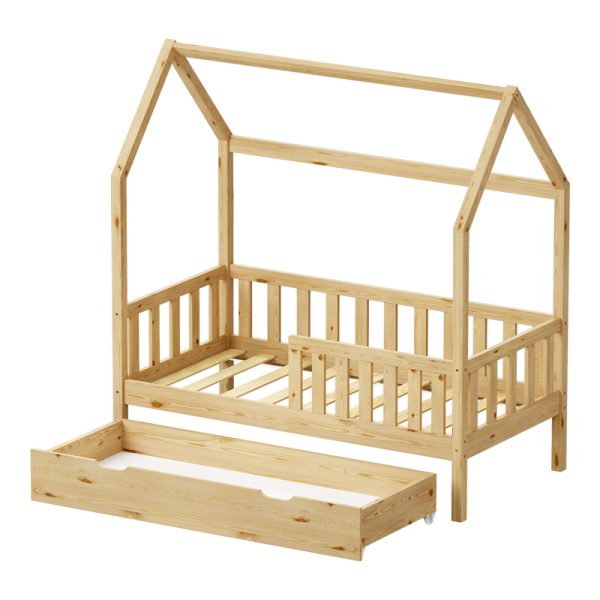 370 000008 3 1 Montessori-style Bendina children's bed with drawer pakoworld pine wood in natural shade 70x140cmIndoor furniture > Children's Room