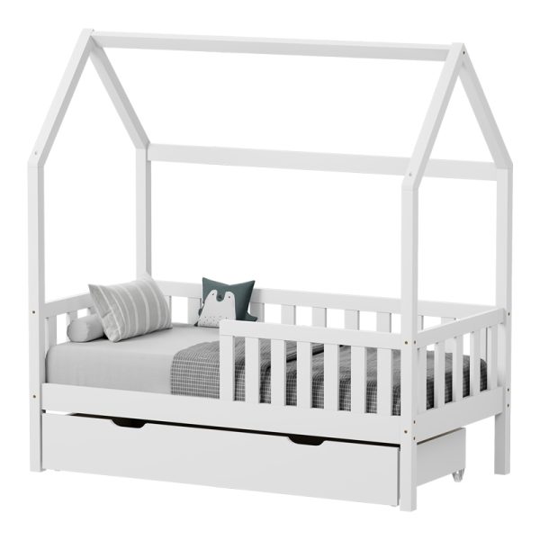 370 000009 1 Montessori-style Bendina children's bed with drawer pakoworld pine wood in white shade 70x140cmIndoor furniture > Children's Room