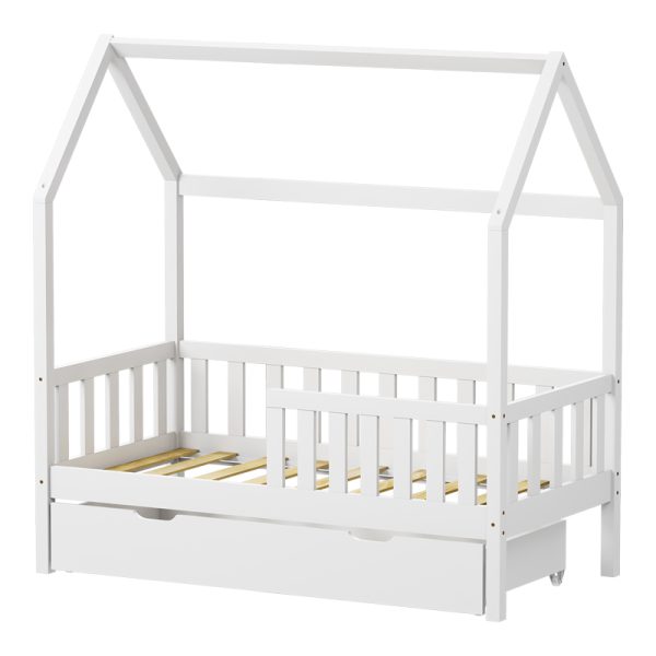 370 000009 2 1 Montessori-style Bendina children's bed with drawer pakoworld pine wood in white shade 70x140cmIndoor furniture > Children's Room