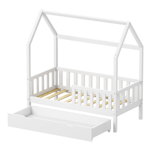 370 000009 3 1 Montessori-style Bendina children's bed with drawer pakoworld pine wood in white shade 70x140cmIndoor furniture > Children's Room