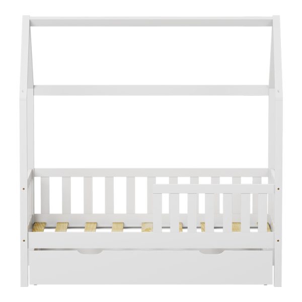 370 000009 4 1 Montessori-style Bendina children's bed with drawer pakoworld pine wood in white shade 70x140cmIndoor furniture > Children's Room