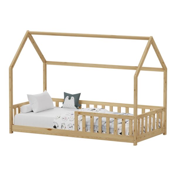 370 000010 5 Montessori-style Callan children's bed with rails pakoworld pine wood in natural color 90x190cmIndoor furniture > Children's Room