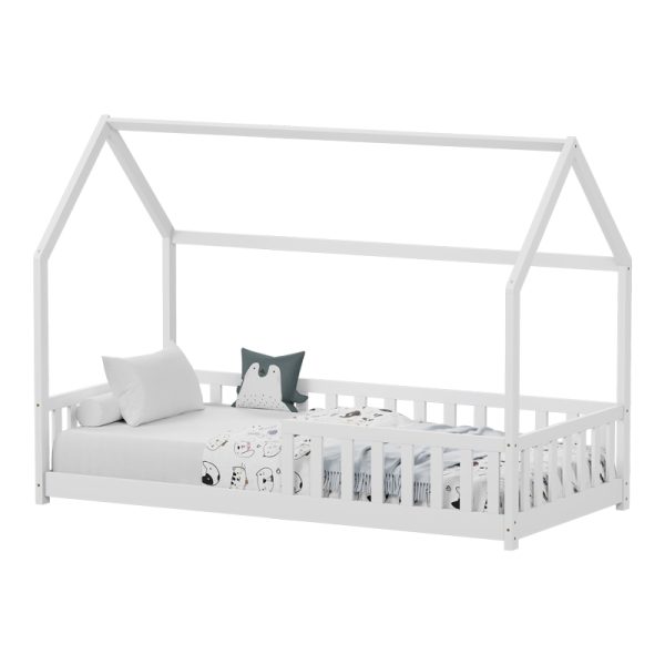 370 000011 2 Montessori-style Callan children's bed with rails pakoworld pine wood in white color 90x190cmIndoor furniture > Children's Room