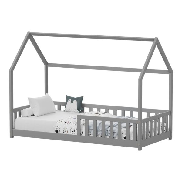 370 000012 1 Montessori-style Callan children's bed with rails pakoworld pine wood in grey color 90x190cmIndoor furniture > Children's Room