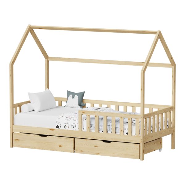 370 000013 4 Montessori style Piccolo children's bed with 2 drawers pakoworld natural shade pine wood 90x190cmIndoor furniture > Children's Room