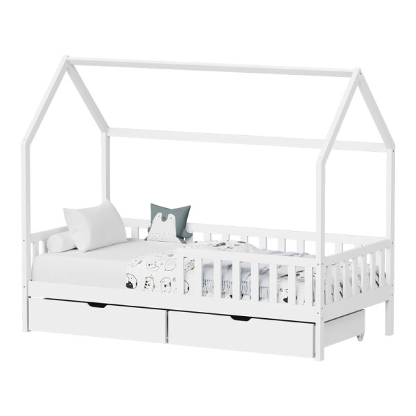 370 000014 2 Montessori style Piccolo children's bed with storage space pakoworld white shade pine wood 90x190cmIndoor furniture > Children's Room