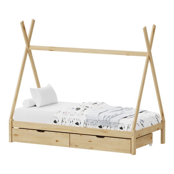 370 000018 1 Lalitto children's bed with Montessori-style storage pakoworld pine wood in a natural shade 90x190cmIndoor furniture > Children's Room
