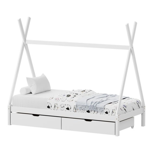 370 000019 1 Lalitto children's bed with Montessori-style storage pakoworld pine wood in white shade 90x190cmIndoor furniture > Children's Room