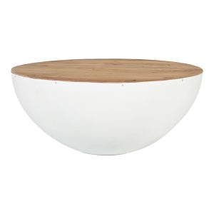 372 000015 5 Coffee table Coffelty Inart white metal-solid acacia wood D90x40cmBOHO CHIC > Coffee Tables