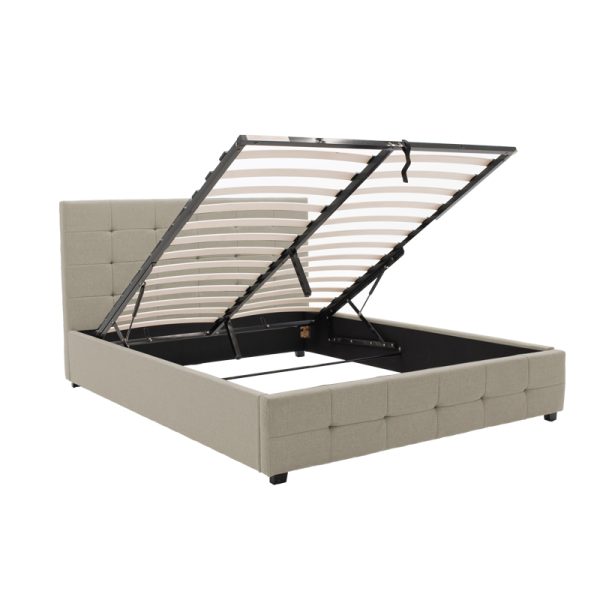 006 000046 2 Double bed Roi pakoworld fabric with storage space in ivory color 160x200cmIndoor furniture > Beds