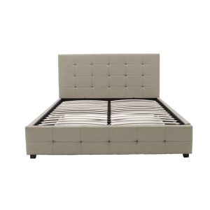 006 000046 3 Double bed Roi pakoworld fabric with storage space in ivory color 160x200cmIndoor furniture > Beds