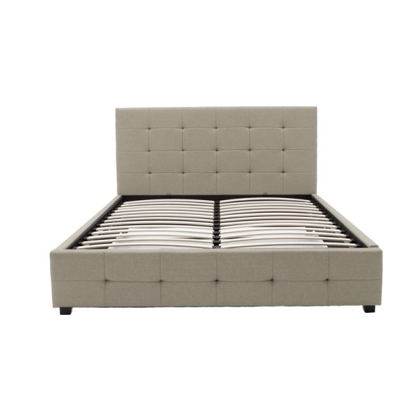 006 000046 3 Double bed Roi pakoworld fabric with storage space in ivory color 160x200cmIndoor furniture > Beds