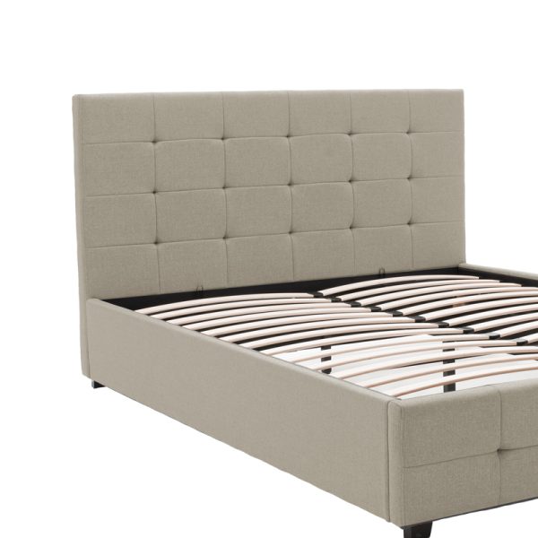 006 000046 4 Double bed Roi pakoworld fabric with storage space in ivory color 160x200cmIndoor furniture > Beds
