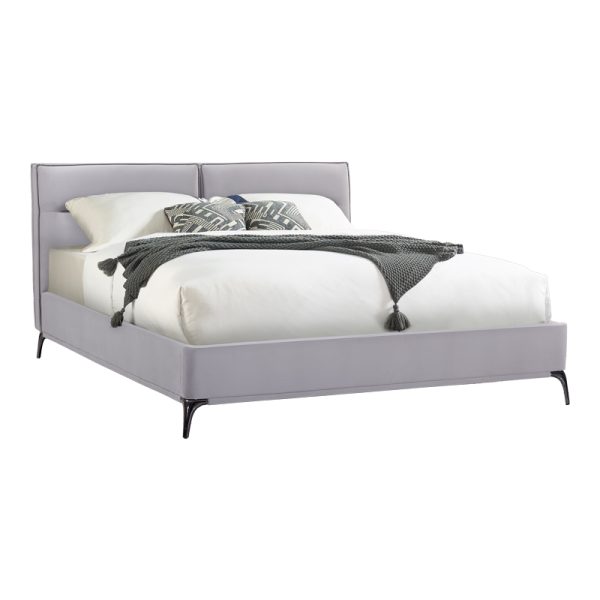 006 000048 Double bed Ikina pakoworld velvet in light grey color 160x200cmIndoor furniture > Beds