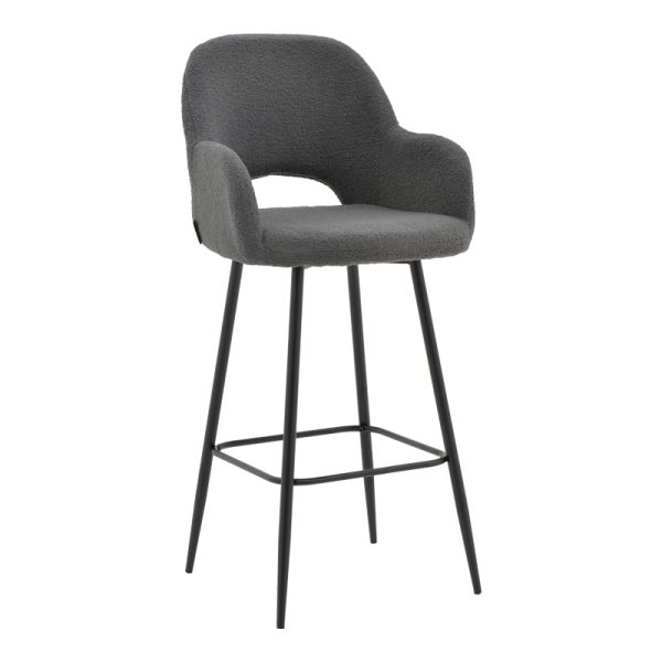 029 000208 Bar stool Renish pakoworld bouclé grey-metallic black leg 51x57x114cmIndoor furniture > Bar stools