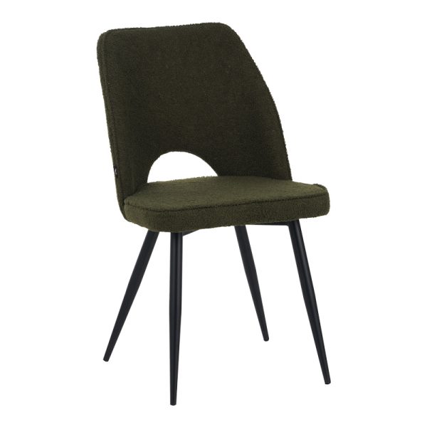 029 000289 Renish pakoworld chair bouclé in dark green color with black metallic legs 61x47x91.5cmIndoor furniture > Chairs