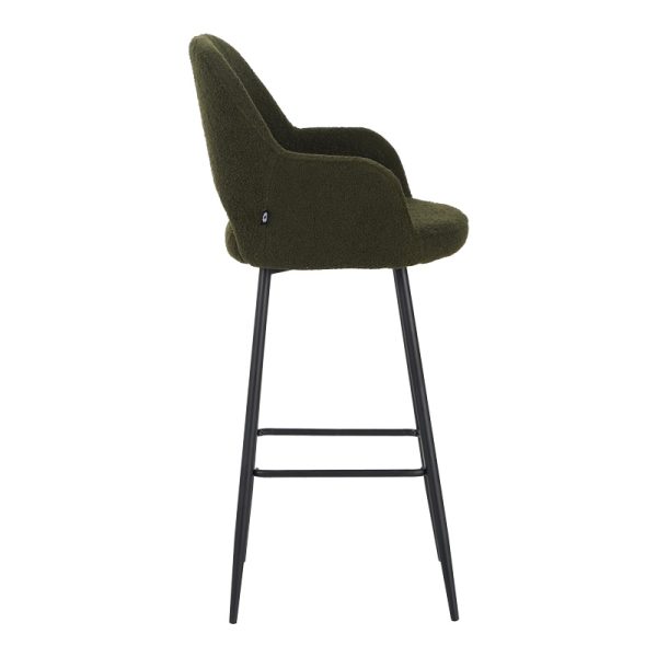 029 000291 2 Bar stool Renish pakoworld in dark green teddy fabric with black metal legs 51x57x114cmIndoor furniture > Bar stools