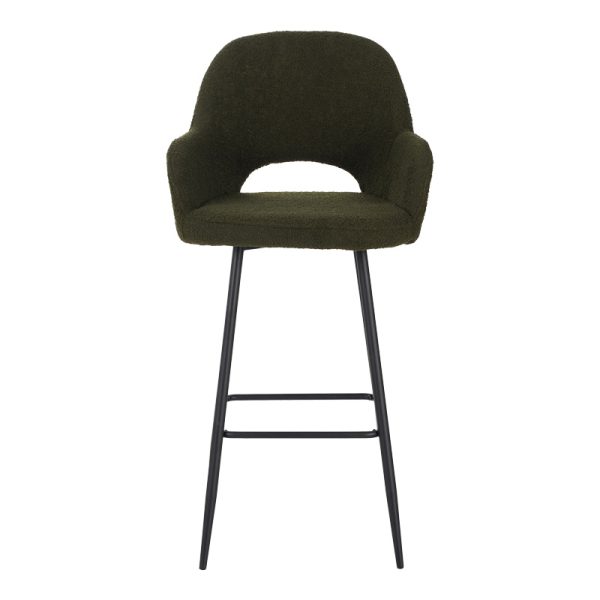 029 000291 3 Bar stool Renish pakoworld in dark green teddy fabric with black metal legs 51x57x114cmIndoor furniture > Bar stools