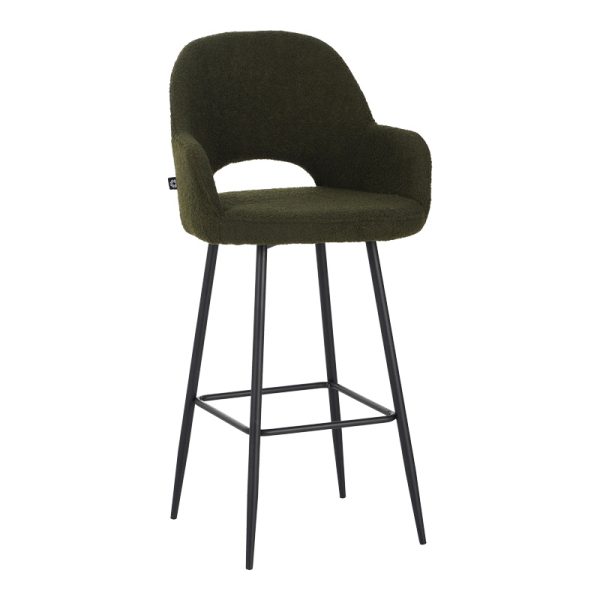 029 000291 Bar stool Renish pakoworld in dark green teddy fabric with black metal legs 51x57x114cmIndoor furniture > Bar stools