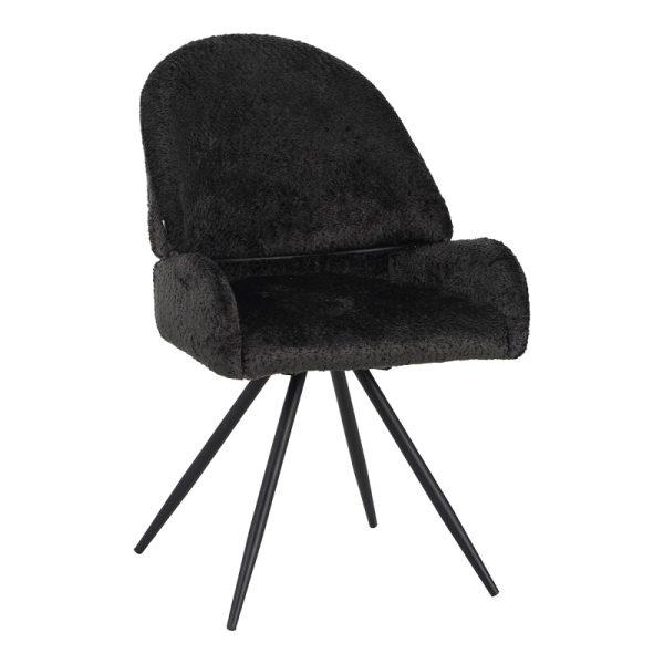 029 000294 Morea pakoworld rotating chair bouclé in black color with black metallic legs 55x63.5x89.5cmIndoor furniture > Chairs