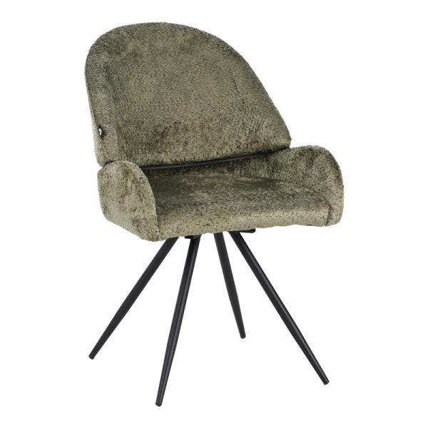 029 000295 Morea pakoworld rotating chair bouclé in olive green color with black metallic legs 55x63.5x89.5cmIndoor furniture > Chairs