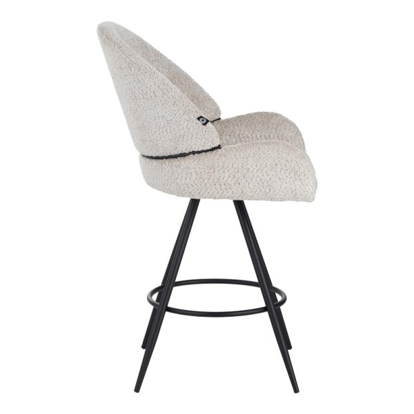 029 000296 2 Morea pakoworld rotating bar stool bouclé in beige color with black metallic legs 55x66x107.5cmIndoor furniture > Chairs