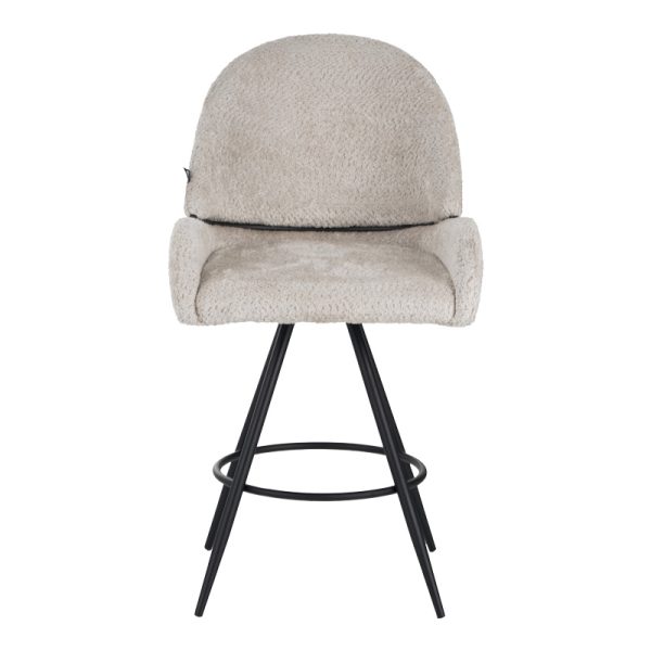 029 000296 3 Morea pakoworld rotating bar stool bouclé in beige color with black metallic legs 55x66x107.5cmIndoor furniture > Chairs