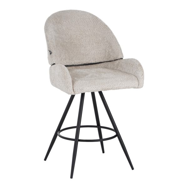 029 000296 Morea pakoworld rotating bar stool bouclé in beige color with black metallic legs 55x66x107.5cmIndoor furniture > Chairs