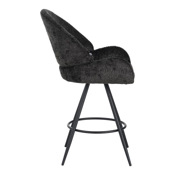 029 000297 2 Morea pakoworld rotating bar stool bouclé in black color with black metallic legs 55x66x107.5cmIndoor furniture > Bar stools