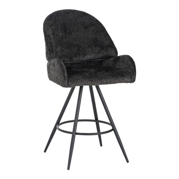 029 000297 Morea pakoworld rotating bar stool bouclé in black color with black metallic legs 55x66x107.5cmIndoor furniture > Bar stools