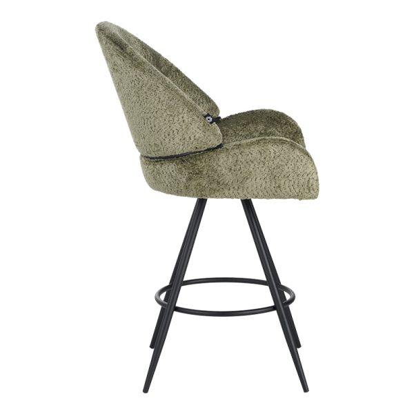 029 000298 2 Morea pakoworld rotating bar stool bouclé in olive green color with black metallic legs 55x66x107.5cmIndoor furniture > Stools