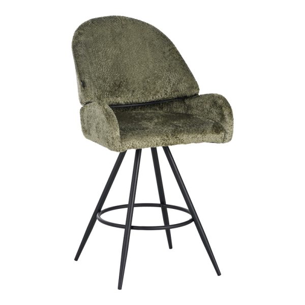 029 000298 Morea pakoworld rotating bar stool bouclé in olive green color with black metallic legs 55x66x107.5cmIndoor furniture > Stools