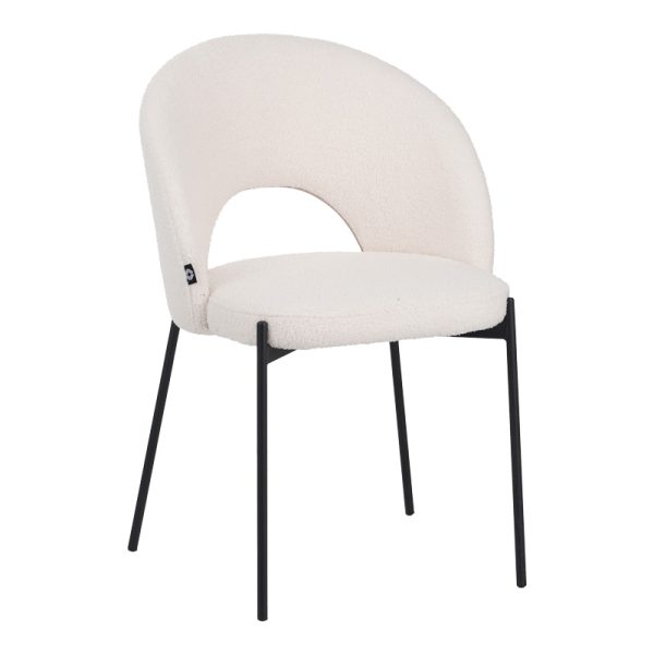 029 000299 Masebo pakoworld chair bouclé fabric in white color with black metallic legs 48x58.5x82cmIndoor furniture > Chairs